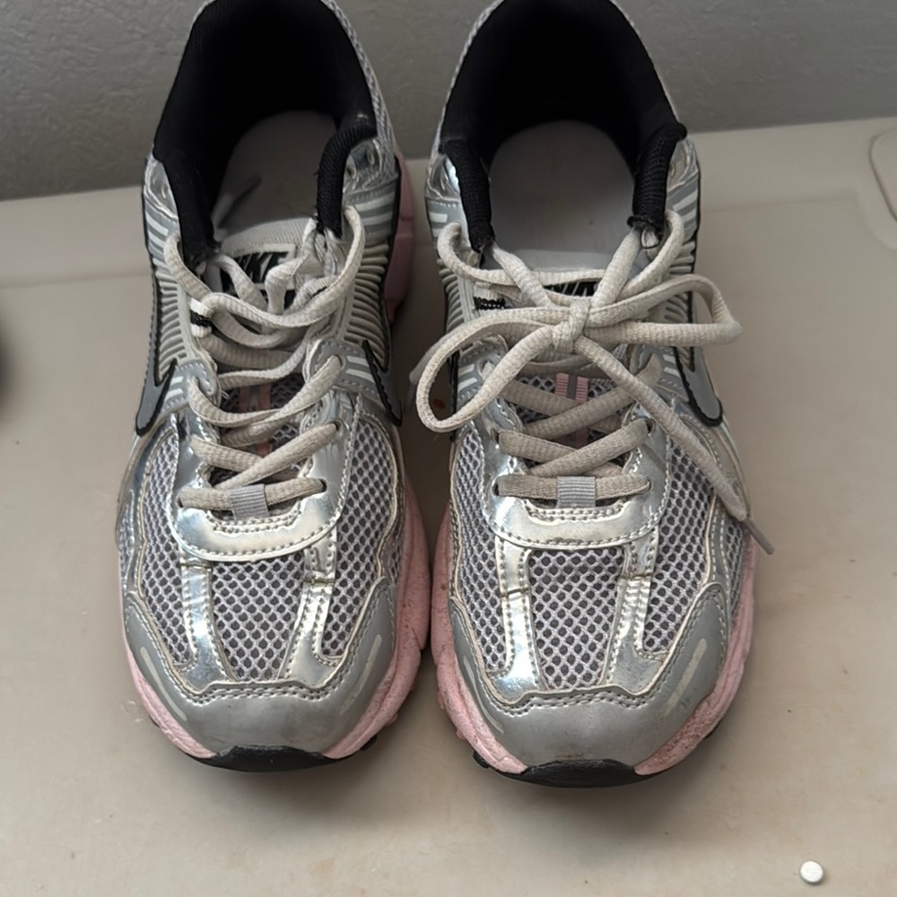 Nike Silver and Pink Athletic Shoes with Breathable Mesh